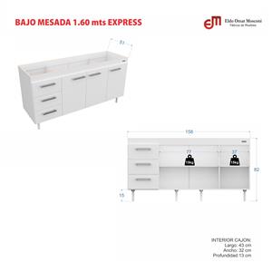 BAJO MESADA SIN BACHA MUEBLE COCINA MOSCONI EXPRESS 160 CM 10137 COLOR BLANCO FRENTE CHOCOLATE
