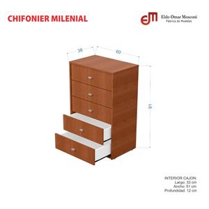 CHIFONIER 5 CAJONES CAJONERA MILENIAL MELAMINA MOSCONI 56729 COLOR WENGUE
