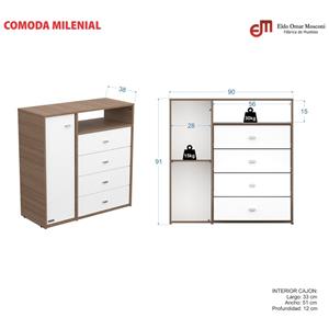 CÓMODA CAJONERO MOSCONI 4 CAJONES 1 PUERTA MELAMINA MILENIAL 56805 COLOR TABACO
