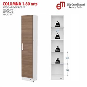 DESPENSERO MOSCONI ORGANIZADOR 1 PUERTA 180 CM MUEBLE DE COCINA 10209 COLOR BLANCO FRENTE CHOCOLATE