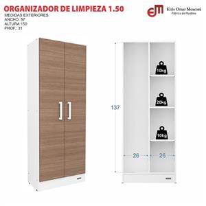 ESCOBERO DESPENSERO MUEBLE ORGANIZADOR MOSCONI 2 PUERTAS 10073 COLOR BLANCO
