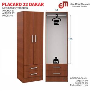 PLACARD ROPERO 2 PUERTAS MELAMINA MOSCONI DAKAR 56287 COLOR WENGUE
