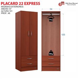 ROPERO PLACARD 2 PUERTAS MOSCONI EXPRESS 2 CAJONES 55976 COLOR CHOCOLATE
