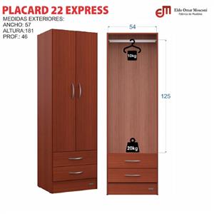 ROPERO PLACARD 2 PUERTAS MOSCONI EXPRESS 2 CAJONES 55981 COLOR CAOBA
