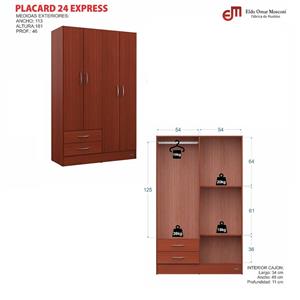 ROPERO PLACARD 4 PUERTAS MOSCONI EXPRESS 2 CAJONES 55983 COLOR CAOBA