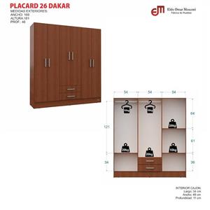 PLACARD 6 PUERTAS 2 CAJONES MELAMINA MOSCONI DAKAR 56284 COLOR WENGUE
