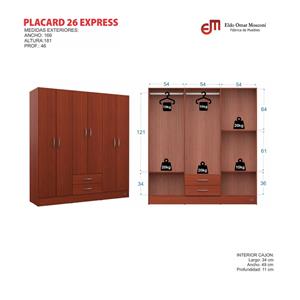 ROPERO PLACARD 6 PUERTAS MOSCONI EXPRESS 2 CAJONES 55985 COLOR CAOBA