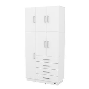 PLACARD MOSCONI ROPERO 6 PUERTAS 4 CAJONES CON BAULERA DAKAR 56711 COLOR BLANCO