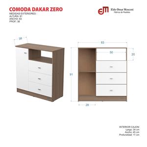 CÓMODA MOSCONI 1 PUERTA 3 CAJONES ESTANTE DAKAR ZERO MELAMINA 56856 COLOR VENEZIA
