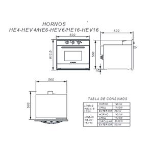 HORNO DOMEC HEXG 52953 ELECTRICO 60 LTS GRILL DOBLE VISOR TERMOSTATO ACERO INOX
