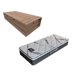 COLCHON EN CAJA + BOX DE MADERA MOSCONI 1 PLAZA 57091 COLCHON DREAM ON CON BOX BENETHON COLOR GREI