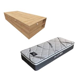 COLCHON EN CAJA + BOX DE MADERA MOSCONI 1 PLAZA 57092 COLCHON DREAM ON CON BOX BENETHON COLOR BAMBU
