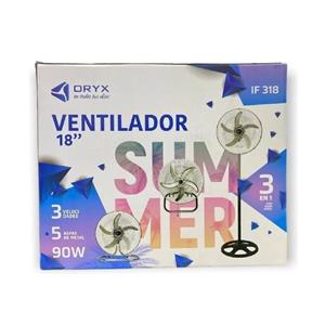 VENTILADOR ORYX DE PIE 18 PULGADAS 3 EN 1 CON 5 ASPAS METALICAS
