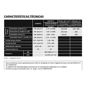 COCINA VOLCAN 87665VM MULTIGAS LUZ ENCENDIDO ELECT 4 HORNALLAS 55 CM GRAFITO ACERO INOX