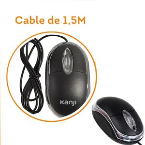 MOUSE OPTICO KANJI T001 CON CABLE LED LUMINOSO NEGRO